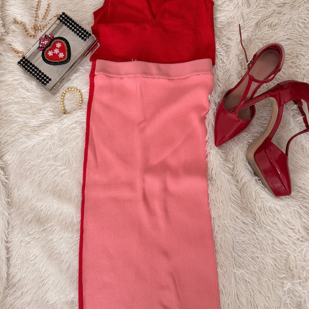 Steve Madden Red and Pink Colorblock Skirt